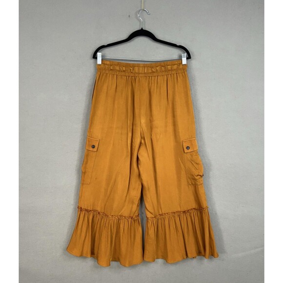 Cinq a Sept Pants Womens Medium Mustard Nuluu Bow Ruffle Tiered Cargo Wide Leg - Picture 7 of 16